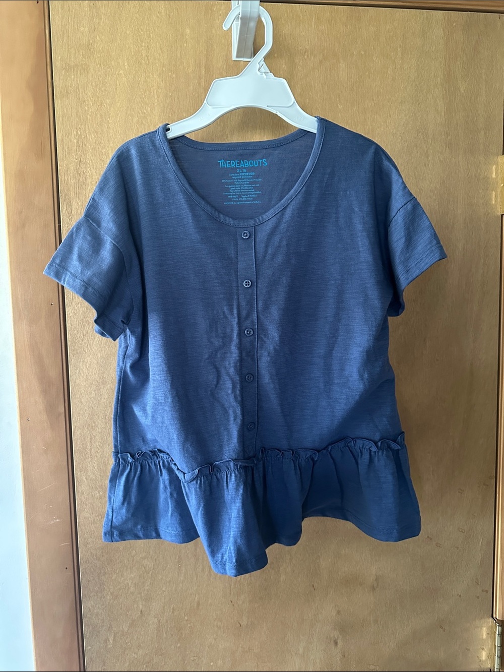 Thereabouts Girls' Navy Button-Front Peplum Top